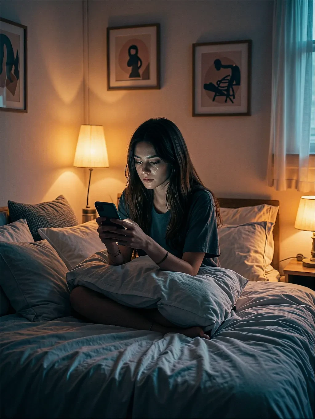 Host of a held room, a fictional AI character waiting out her shift indoors